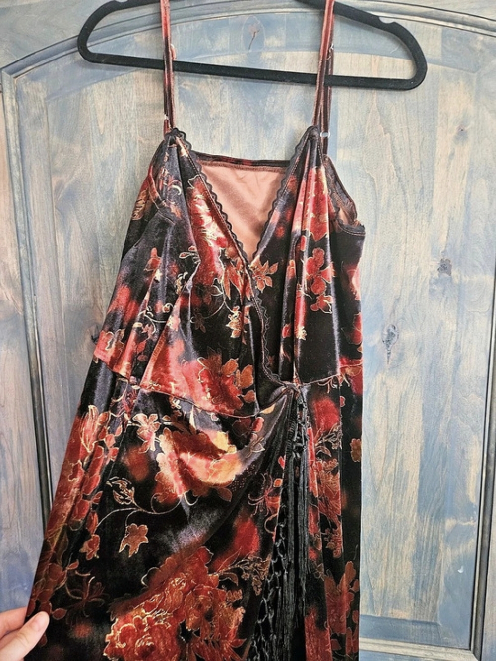 ROMWE Floral Fringe Maxi Dress in Black & Red NWT